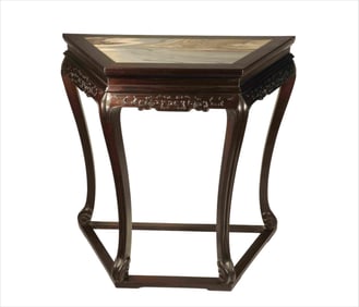 Red Sandalwood Inlaid Marble Carved Dragon Pattern Table