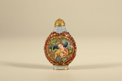 Bronze Cloisonne Carved Character Pattern Snuff Bottle