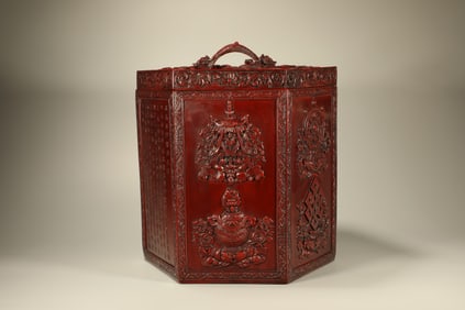 Lacquerware Red Carved Eight Treasure Pattern Lid Pot