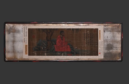 Chinese Drawing Arhat Painting Wood Frame,Zhao Mengfu Mark