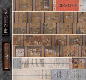 Chinese Drawing Character Story Hand Scroll,Liu Songnian Mark