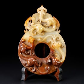 Jade Carved Chi Dragon Pattern Bi