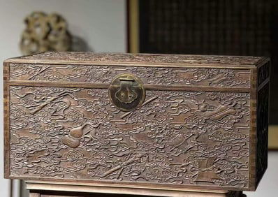 Huanghuali Wood Carved Cloud Pattern  Lid Box
