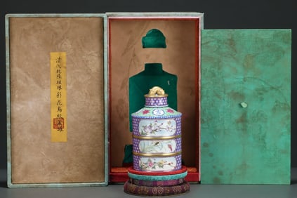 Enamel Drawing Flower and Bird Pattern Porcelain Lid Pot