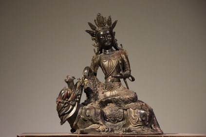 Bronze Carved Beast and GuanYin Figure