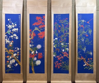 Group of Six Chinese Drawing Flower and Bird Painting,Zhang Daqian Mark