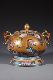 Enamel Drawing Dragon and Phoenix Pattern Porcelain Double Ears Incense Burner