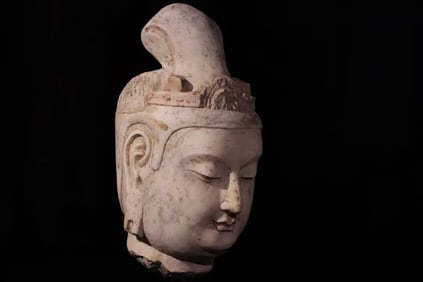 Grey Stone GuanYin Head Figure
