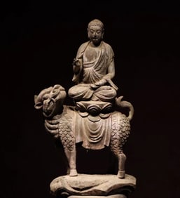 Stone Carved Sakyamuni and Kirin Figure