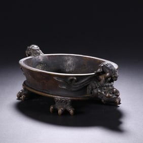 Bronze Carved Double Beast Ears Incense Burner