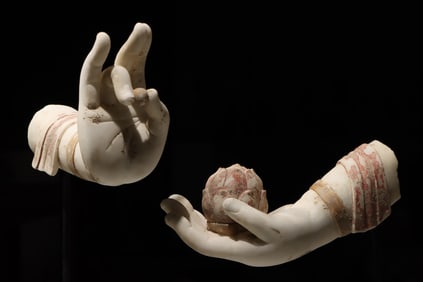 Pair of White Stone Colour Painted Buddha Hand Figure