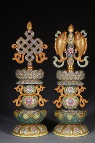 Group of Eight Enamel Drawing Flower Pattern Eight Treasure Shape Porcelain Figure