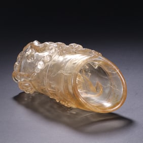 White Crystal Carved Magpie with Plum Flower Pattern Brush Pot