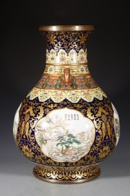 Enamel Drawing Gold Drawing Landscape and Flower Pattern Porcelain Movable Vase