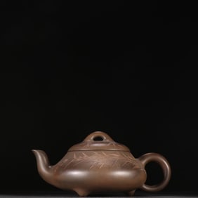 Purple Clay Carved Bamboo Pattern Teapot,Xu Hantang Mark