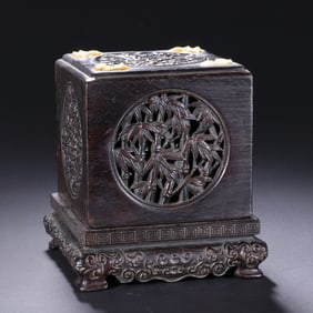 Red Sandalwood Carved Bamboo and Plum Flower Pattern Incense Burner