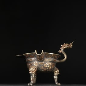 Gilt Silver Carved Flower Pattern Dragon Ear Cup