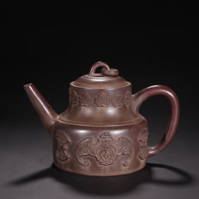 Purple Clay Carved Bat Pattern Teapot