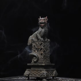 Bronze Sprinkling Gold Carved Kirin Shape Incense Burner