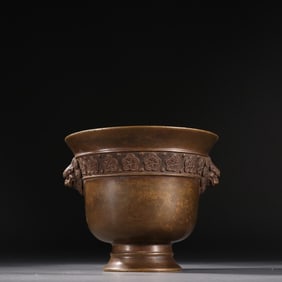 Bronze Carved Flower Pattern Double Lion Ears Incense Burner