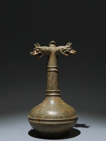 Chinese Bronze Carved Double Dragon Heads Vase