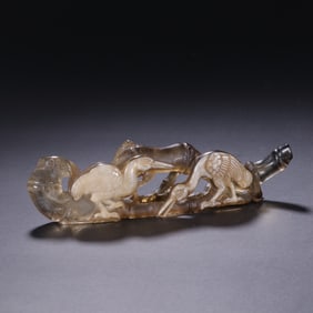 Tea Crystal Carved Duck and Bamboo Shape Pen Holder