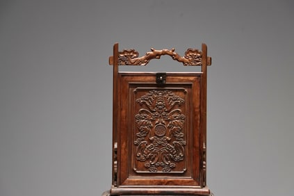 Huanghuali Wood Carved Bat and Shou Pattern Food Tray Box