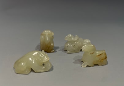 Group of Four Jade Carved Beast Shape Ornament