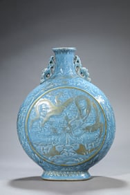 A Smoke-Glazed 'Carp Leaping through Dragon Gate' Moonflask
