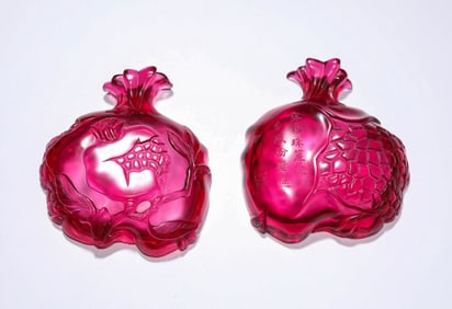 A Red Glass 'Pomegranate-Form' Covered Box