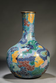 A Cloisonné Enamel 'Floral and Dragon' Globular Vase