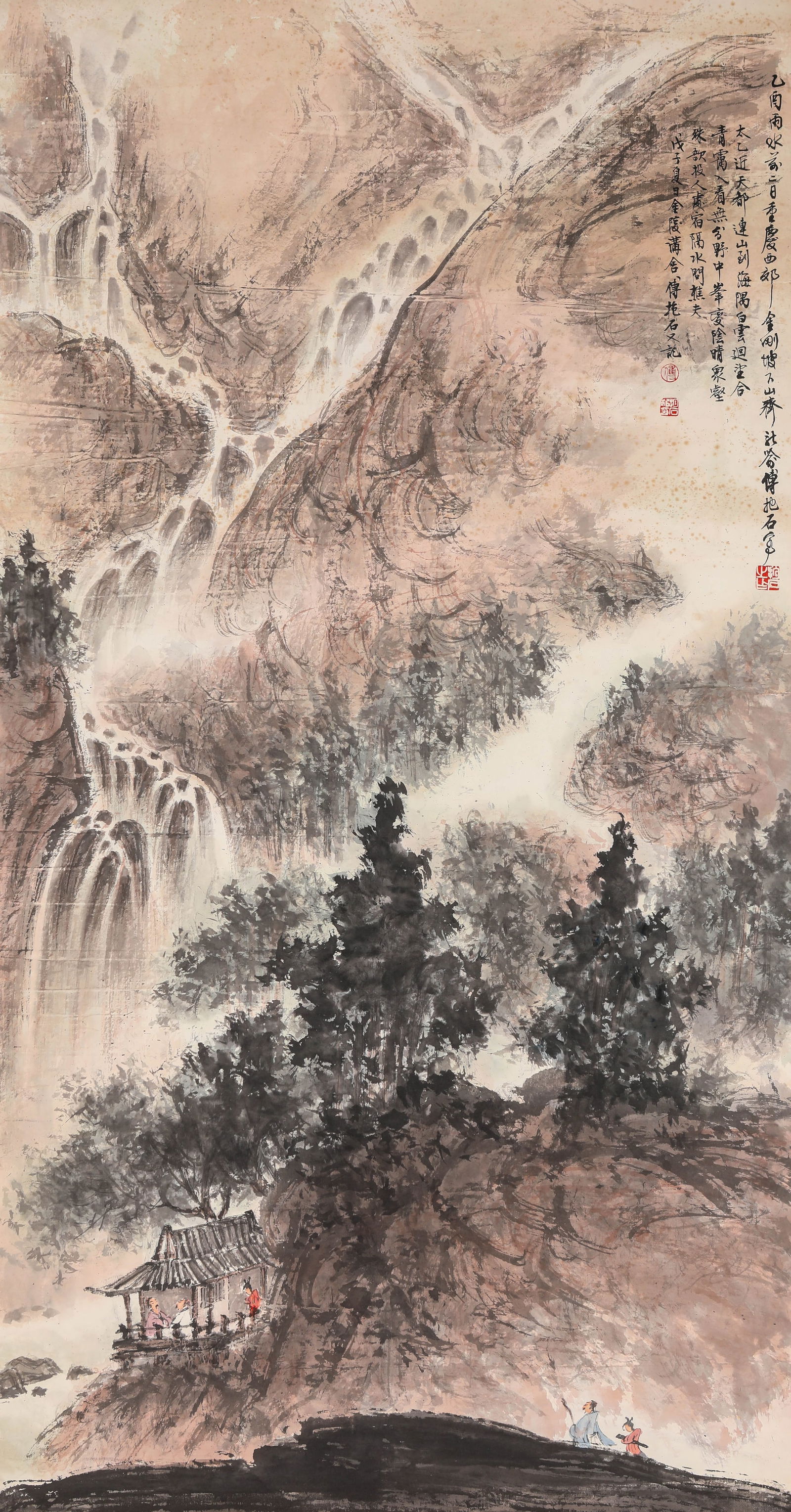 Fu Baoshi (1904-1965), attributed to, Visiting Friend with Zither: Fu Baoshi (1904-1965), attributed to, Visiting Friend with Zither (62.5 x 119cm)