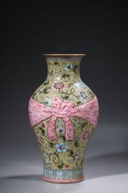 A Yellow-Ground Famille-Rose 'Wrapped' Vase