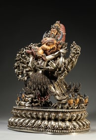 A Tibetan Royal Temple Style Silver Figure of Yamantaka
