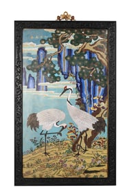 A Cloisonné Enamel 'Pine and Crane' Wall Panel