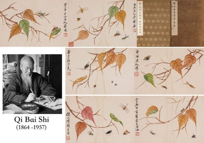 Qi Baishi (1864-1957), attributed to, Insects on Palm Leaves Album