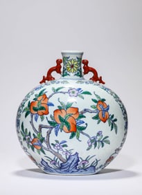 A Doucai 'Ruyi and Peach' Moonflask