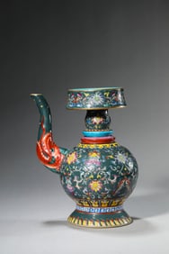 A Famille-Rose 'Eight Auspicious Symbols' Buddhist Ritual Ewer