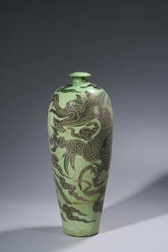 A Cizhou-Type Tea-Green Glazed 'Dragon' Meiping