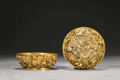 A Gilt-Bronze 'Hundred Blessings' Covered Box