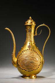 A Gilt-Silver Gem-Set 'Dragon-and-Cloud' Ewer