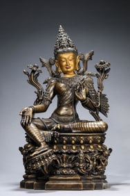 A Tibetan Pala-Style Silver-and-Copper-Inlaid Alloy Copper Green Tara