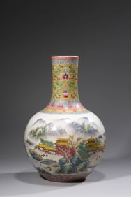 A Famille-Rose 'Landscape-and-Figure' Globular Vase
