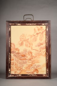 A BUFF-GROUND LANDSCAPE PORCELAIN PANEL