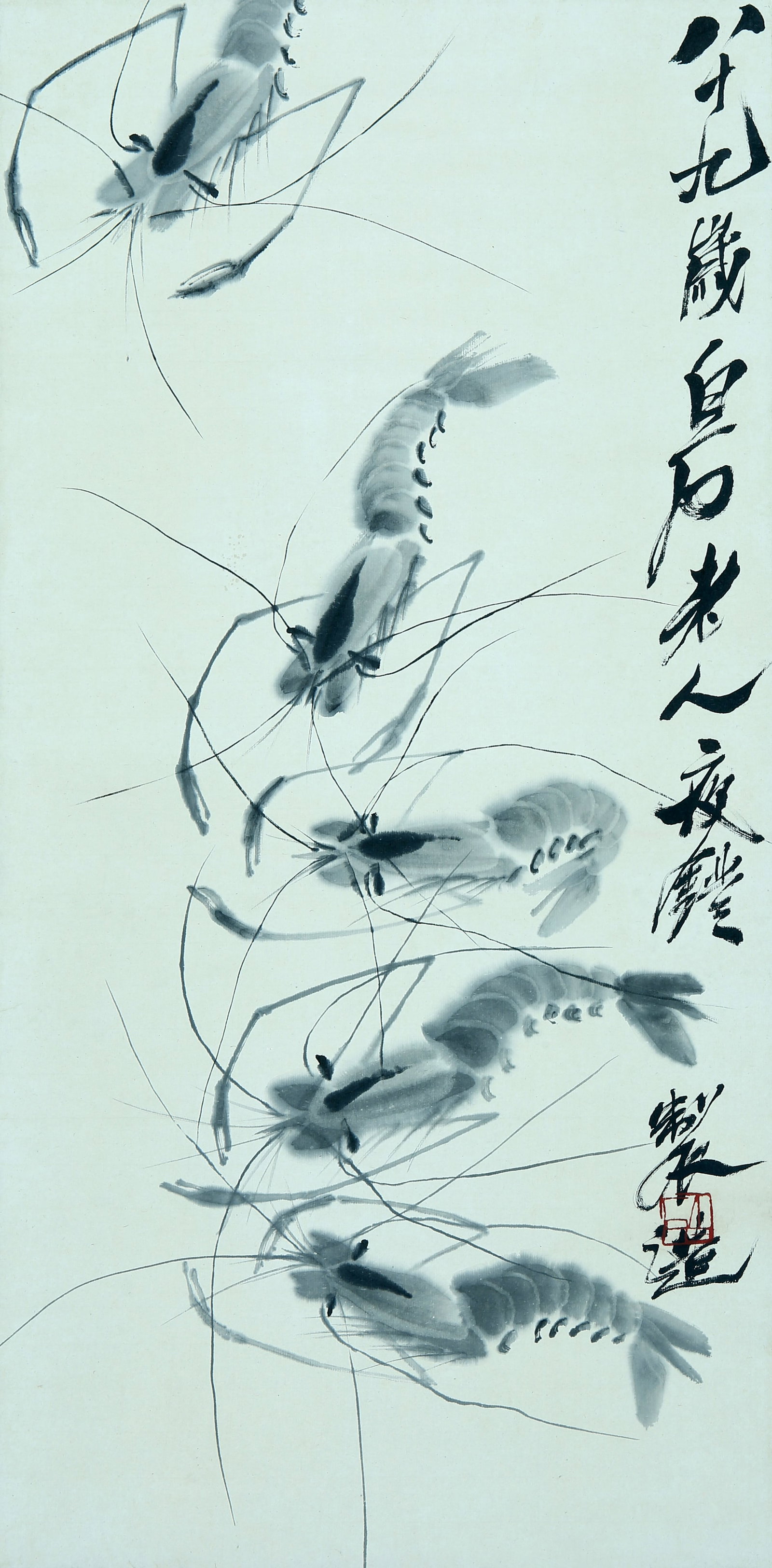 A CHINESE HAND PAINTING WITH THE MARK OF QI BAISHI: A CHINESE HAND PAINTING WITH THE MARK OF QI BAISHI 67*33CM