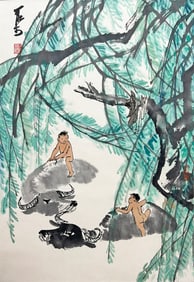 A CHINESE HAND PAINTING WITH THE MARK OF LI KERAN