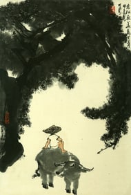 A CHINESE HAND PAINTING WITH THE MARK OF LI KERAN