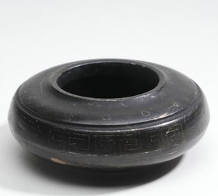 A BRONZE WATER POT INLAID WITH SILVER THREADS, MARKED "SHISOU"
