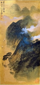 A CHINESE HAND PAINTING WITH THE MARK OF ZHANG DAQIAN