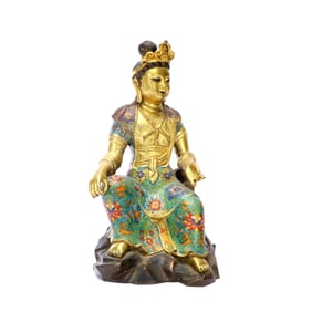A GILT-BRONZE CLOISONNÉ FIGURE OF GUANYIN